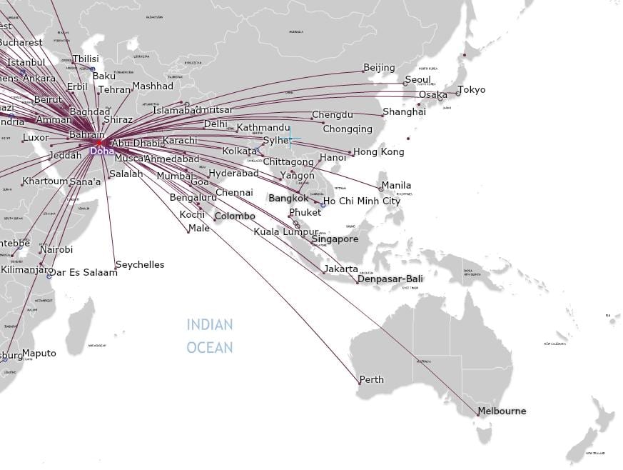 η qatar airlines χάρτης