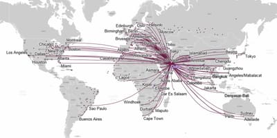 Η Qatar airways χάρτης διαδρομής